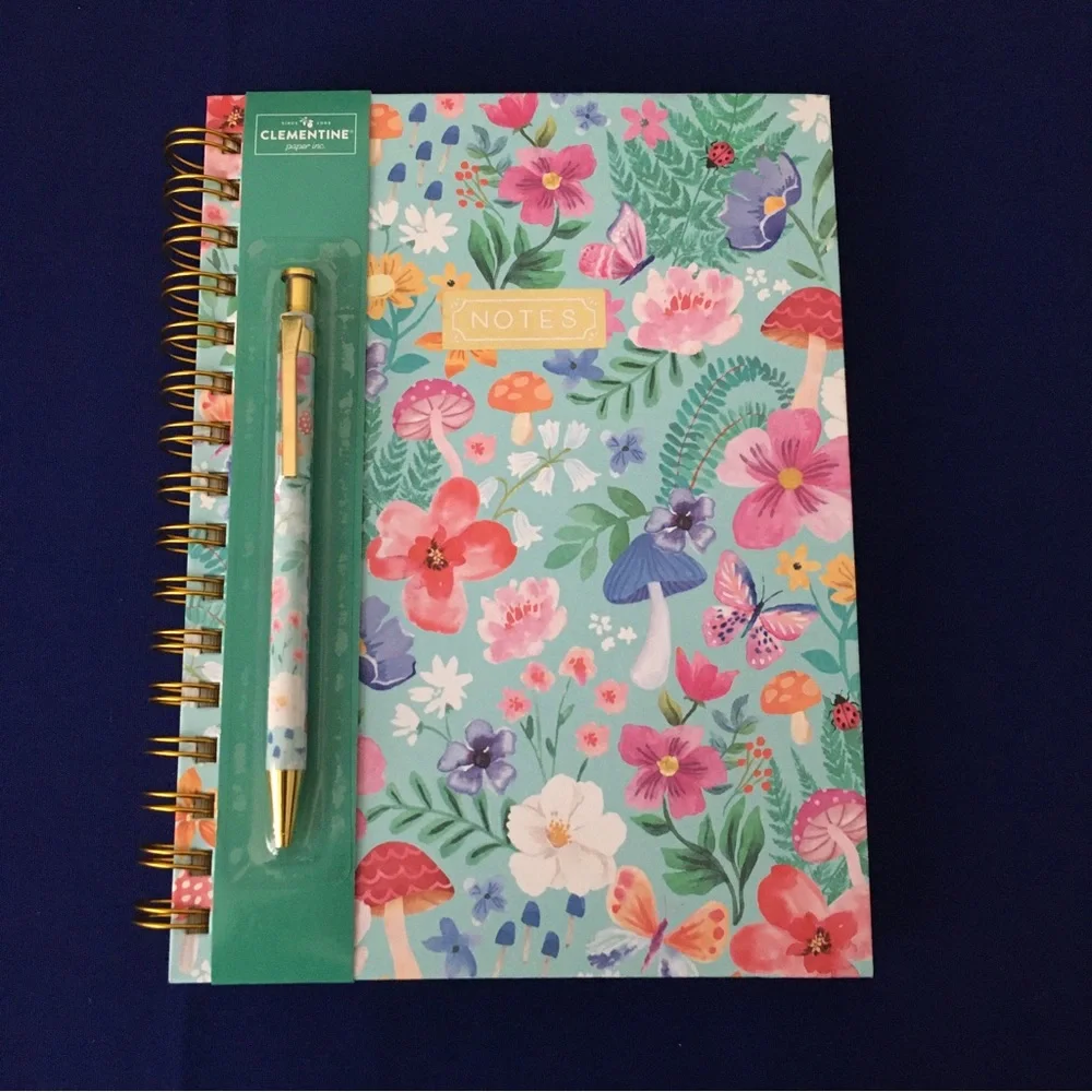 Clementine Spiral Notebook ~ Mushroom Floral Meadow Notebook